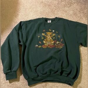 Vintage Jerzees Dark Green Crewneck Sweater with Bear Design